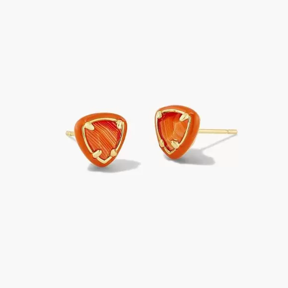 Kendra Scott Arden Enamel Framed Stud Earring Gold Orange Banded> Earrings