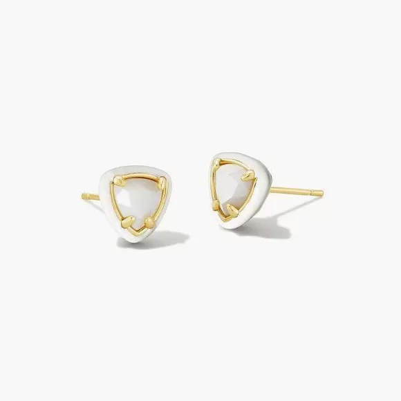 Kendra Scott Arden Enamel Framed Stud Earrings Gold In White Mother Of Pearl> Earrings