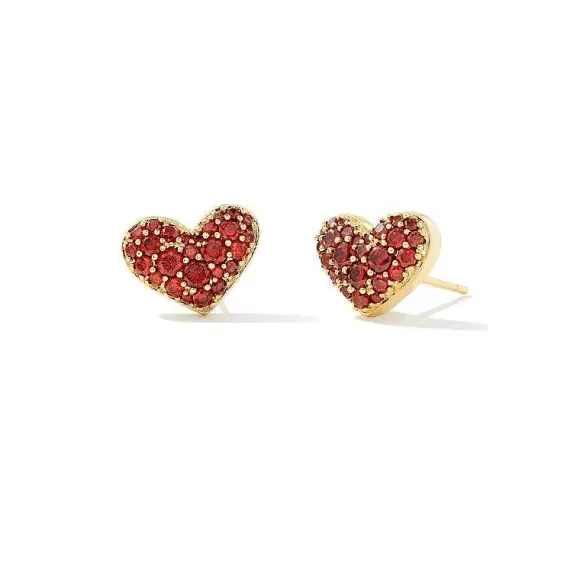 Kendra Scott Ari Pave Crystal Heart Earrings Gold In Red Crystal> Earrings