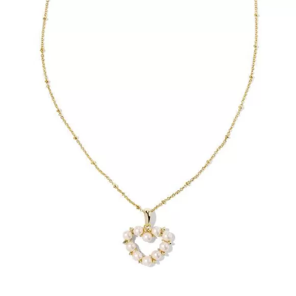 Kendra Scott Ashton Heart Short Pendant Gold In White Pearl> Necklaces