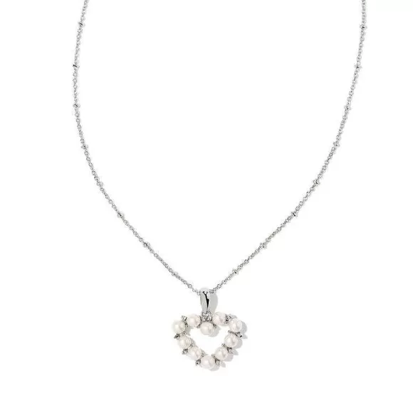 Kendra Scott Ashton Heart Short Pendant Silver In White Pearl> Necklaces