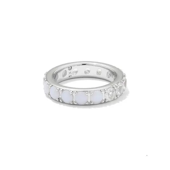 Kendra Scott Chandler Band Ring Silver In White Opalite Mix - Size 8> Rings